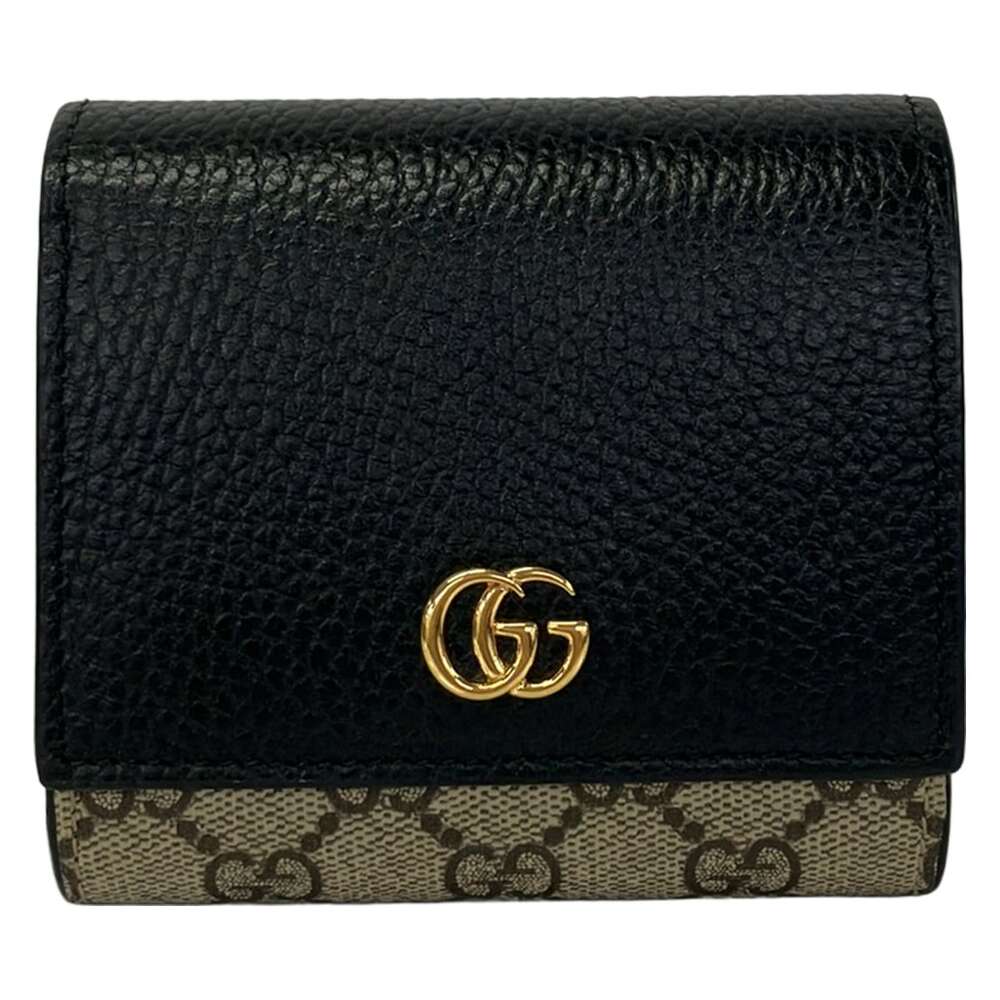 Gucci GG Marmont Bifold Wallet 598587 Black Dark Brown Beige Leather PVC